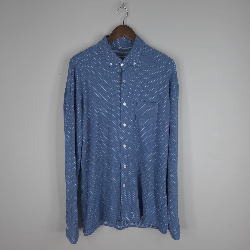 State & Liberty Shirt Mens 2XL Blue Polka Dot Long Sleeve Jersey Button Up